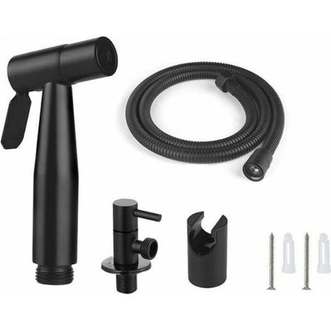 1 Kit Douchette WC Tuyau 1,5 m Support Adaptateurs G1/2 Noir (1/3)