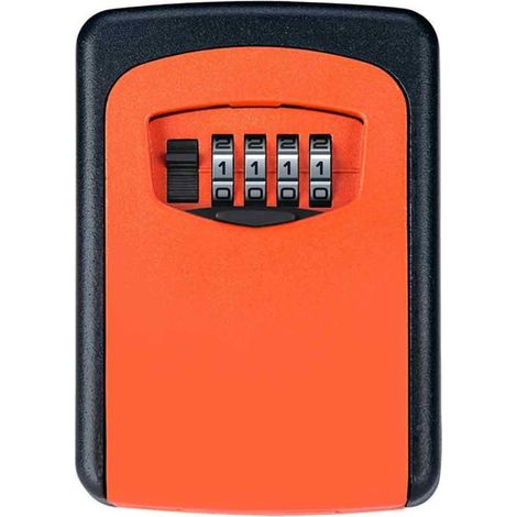 Coffre à clés mural en aluminium avec code à 4 chiffres, pour la maison, le bureau ou l'extérieur. Couleur : orange. (1/5)