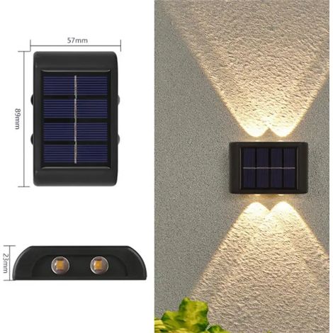(Noir - 4 LED - Lumière chaude) Lampe solaire LED extérieure à détecteur de mouvement, éclairage public, guirlande décorative pour jardin, étanche. (1/5)