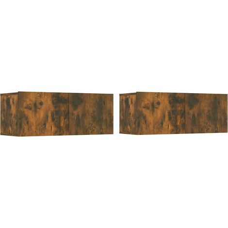 Lot de 2 Meubles TV Muraux Rangement Salon Bois d'Ingénierie Chêne Fumé 80x30x30 cm (1/5)