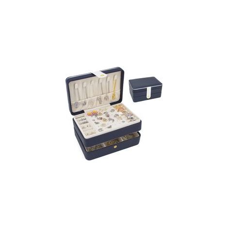 Kleine Schmuckschatulle, Reiseorganizer, tragbare Schmuckschatulle – ideal als Geschenk für Frauen und Mädchen, doppellagiges Schmuckkästchen aus PU-Leder für Ringe, Ohrringe und Halsketten – Crezuo