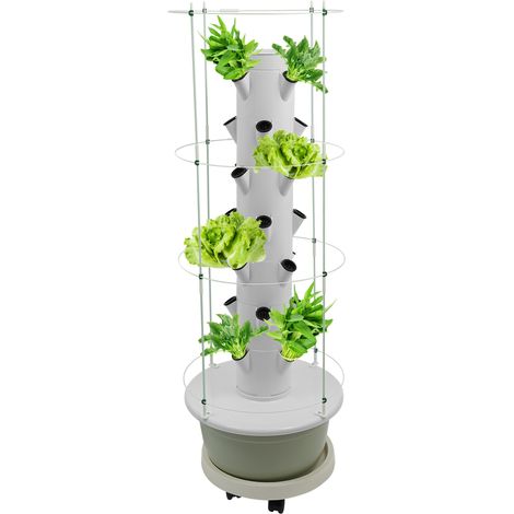 Kit de Culture Hydroponique avec support d'escalade et Plateau roulant avec roulettes, 28 Emplacements de Plantes 7 Niveaux Système D'irrigation de Tour Hydroponique de jardin vertical (Réservoir vert (1/5)