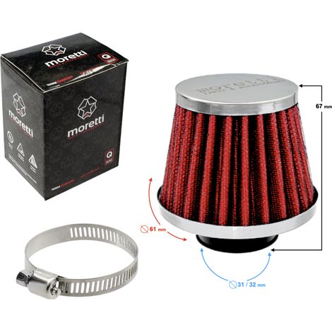 Filtre à air conique rouge, diamètre 31 mm (1/2)