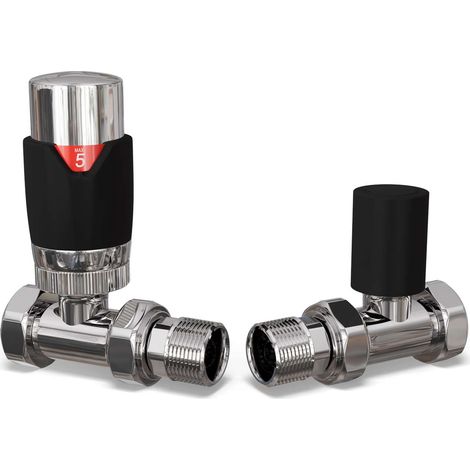 Talus Flair - Black Thermostatic Radiator Valve & Lockshield Straight 15mm