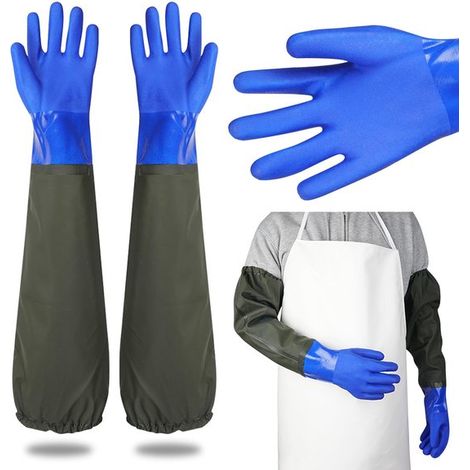 Gants - 70 cm de long, adaptés aux travailleurs de l'aquaculture, du pétrole, du traitement de l'eau, de l'agriculture - bleu - Longs, étanches (1/5)