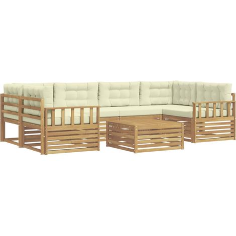 Outdoor Sofa Set with Cushion 7 pcs White and Cream Polyester vidaXL (1/5)