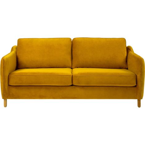 Canapé convertible ouverture express 3 places en velours - Jaune moutarde - VORNAY (1/5)