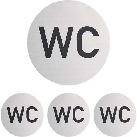 Lot de 4 Plaque WC, Aluminium, Diamètre 10 cm, Argenté, Autocollant Inclus, Pour Salle de Bain et Toilettes (1/5)