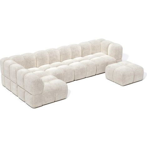 Canapé grand angle modulable 8 places en velours texturé (1/5)