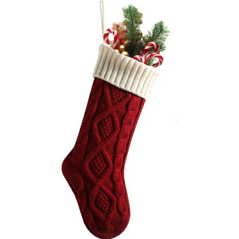 Chaussettes de Noël de 45 cm (18 pouces), grandes chaussettes de Noël en tricot torsadé, chaussettes de Noël à contraste de couleurs pour la cheminée (1/5)