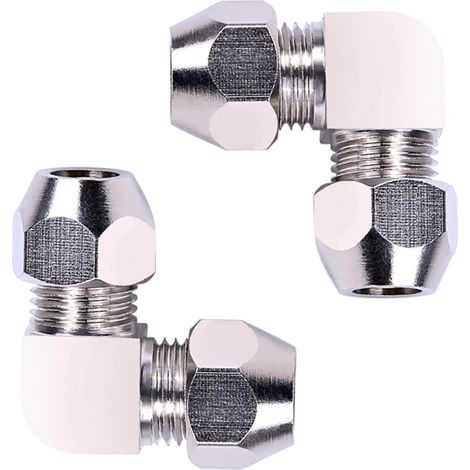 2 Stück 6 mm Kompressionshülsen-Schlauchverschraubung, silberne rechtwinklige pneumatische Schlauchverschraubung