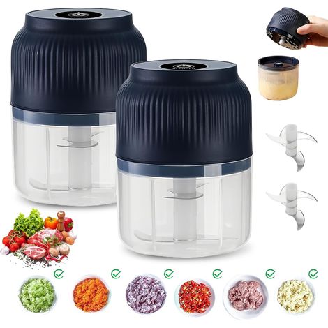 Mini Tritatutto Elettrico da 2 Pezzi, Tritatutto Senza Fili da 300 ml, Tritatutto Elettrico da Cucina con Connessione USB, Tritatutto per Aglio, Mini Affettatrice per Cipolle, per Cipolle, Verdure, Fr (1/5)