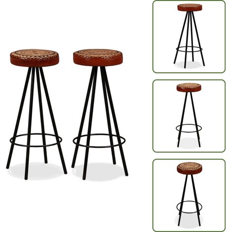 Tabourets de bar lot de 2 cuir véritable - Tabouret De Bar - Tabourets Industriels - Mobilier Design - Chaise Haute - Décoration Intérieure (1/5)