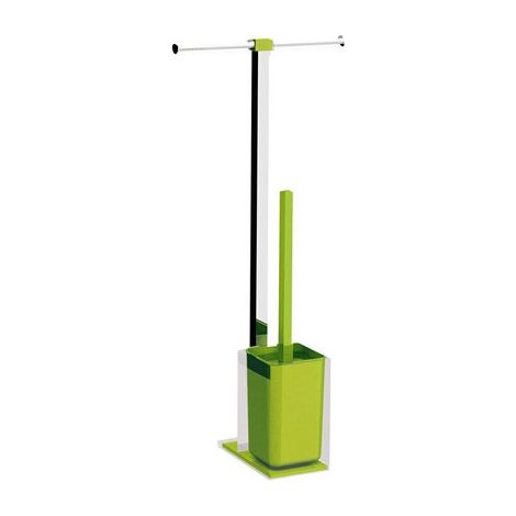 Colonnina portarotolo e scopino WC acciaio inox e resine termoplastiche serie Rainbow Gedy RA32 Verde Acido Trasparente