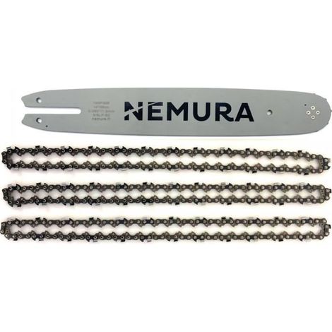 Guide pour tronçonneuse Stihl 35cm + 3 chaînes 50 entraineurs 3/8 LP .043 (1,1mm) - NEMURA (1/4)
