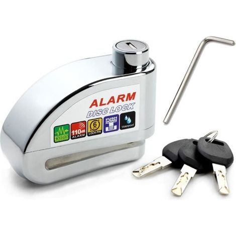 Antivol Moto Alarme Moto Bloque Disque Son d'Alarme 110db pour Moto/Vélo/Scooter/VTT avec 3 Clés et 1 Clé Hexagonale - Argent (1/4)