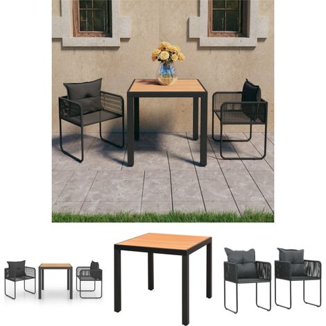 Aluminiumtisch - vidaXL 3-tlg. Garten-Essgruppe PVC Rattan Schwarz und Braun - WPC-Tischplatte (1/5)