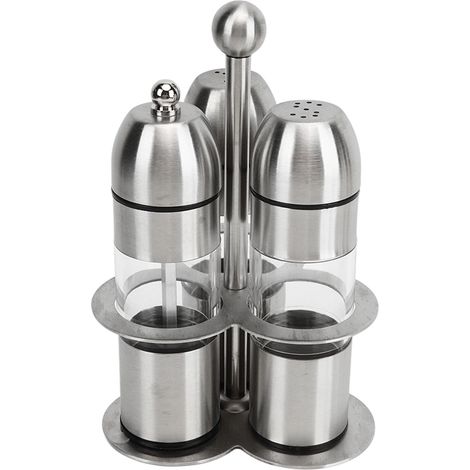 Bouteille à épices en acier inoxydable, polyvalente, de qualité alimentaire, rechargeable, sel et poivre, lot de 2 bouteilles à épices, 1 moulin à épices (1/5)