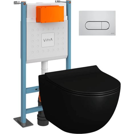 Pack inodoro suspendido VitrA Sento negro + Estructura de pie V-Fix Core + Placa Round cromada (1/4)