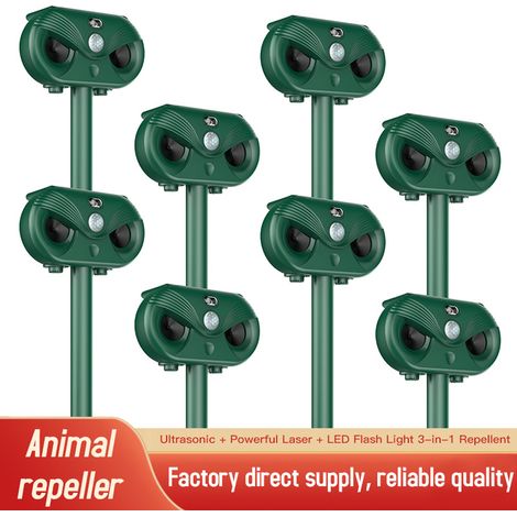 Ortviai Répulsif Solaire 3-en-1 pour Animaux Extérieur – Ultrasons, Laser Puissant & Lumière Stroboscopique, 5 Modes, IP54