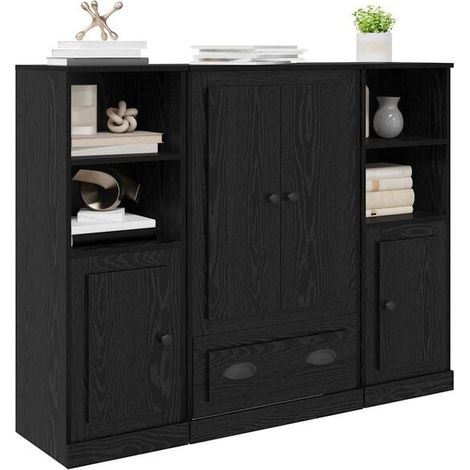 Ensemble de 3 Meubles Hauts de Rangement, Chêne Noir, 132 x 35,5 x 103,5 cm (1/5)