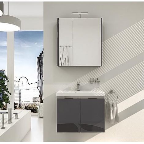 Ensemble de meubles de salle de bains EOLA anthracite brillant, 2 portes, largeur 710mm (1/5)