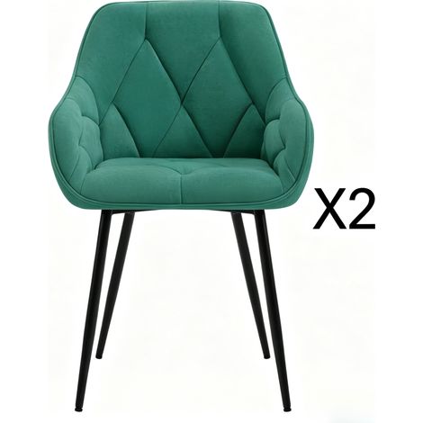 Sedie da pranzo in velluto turchese con schienale ergonomico - set di 2 (1/5)