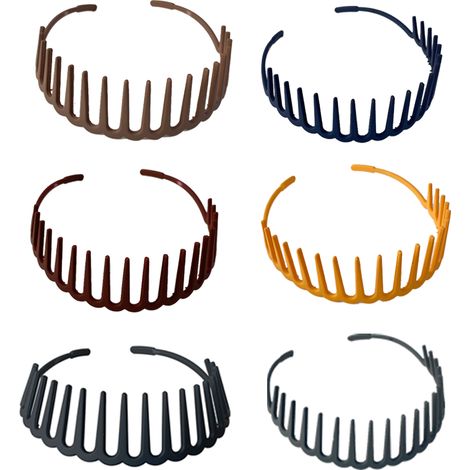 Peigne-Bandeau Dent de Requin - Bandeau Cheveux Forme Onde en Plastique Gainé Tissu - Pour Coiffure et Massage du Cuir Chevelu - Lot de 6 (1/5)