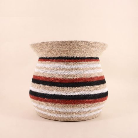 Panier amphore rayé marron, beige en herbes marines 36x34cm (1/5)
