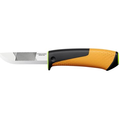 Fiskars Coltello professionale, Include fodero con affilalama, Lunghezza totale: 21,9 cm, Nero/Arancione/Verde, 1023619