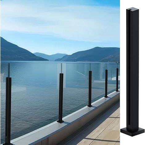 Stainless Steel Glass Railing - 100 cm Black Balustrade Pole, Balustrade System with Taps, Slots for Patio, Balcony, Pool, Garden, End of Message (1/5)