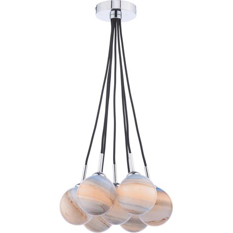 Dar Elpis Suspension Elpis à 7 lumières, finition chrome poli et verre style planète (1/2)