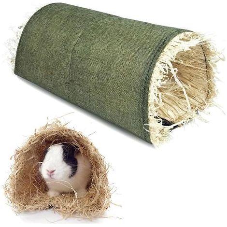 1 Tunnel Pour Petits Animaux, En Herbe Et Lin, Pliable, Pour Cochon D'Inde, Lapin, Furet (1/5)