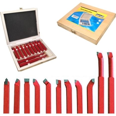 Lame/Utensili in acciaio per troncatura a tornio/mini tornio 10mm in box di legno set 11 pz