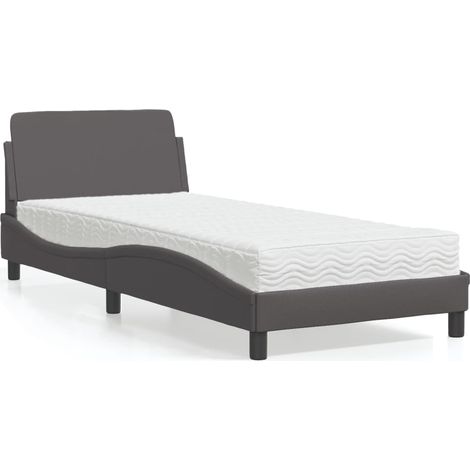 Bett mit Matratze Grau 90x200 cm Kunstleder vidaXL462162 (1/5)