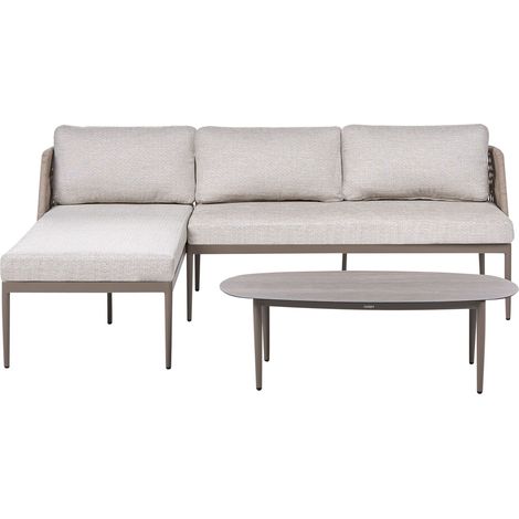 Set da salotto a 3 posti con divano angolare destro e tavolino in tessuto con struttura in alluminio beige Leffe