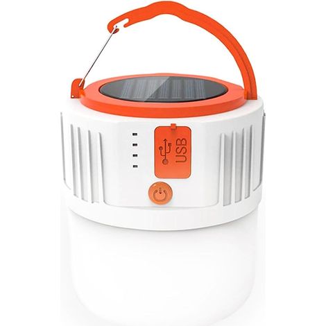 Solar Camping Lantern Rechargeable, Waterproof and Portable Flashlight with USB Port - 5 Lighting Modes - Suitable for Tent, Hiking, Emergency, Power Outages (White) (1/4)