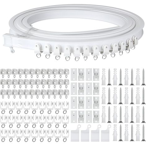 Rail à rideau flexible de 5 m - Blanc - Avec accessoires de montage pour chambres, balcons, bureaux (1/5)
