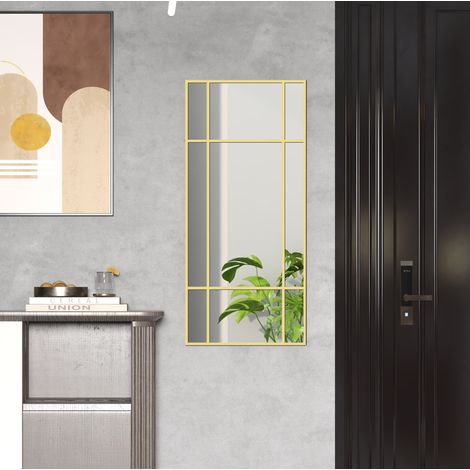 Espejo de pared rectangular 110 x 50 cm con marco metálico dorado, 9 paneles, HAVRYA (1/5)
