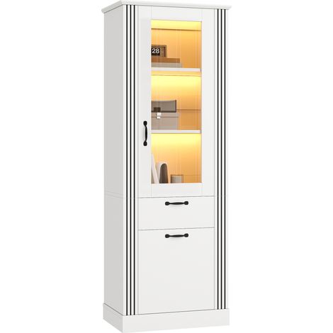 Vitrine, rangements pratiques, éclairage LED, espace de rangement, 62 x 41 x 180 cm, blanche (1/5)