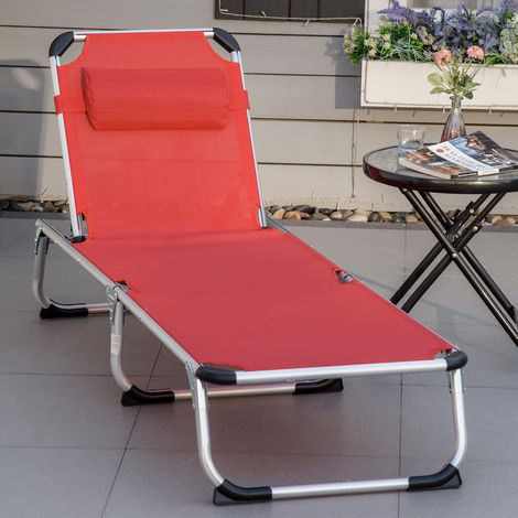 Gartenliege aus Aluminium Rot, faltbar, mit abnehmbarem Kissen und 4-fach verstellbarer Rückenlehne, 165 x 60 x 76 cm (1/5)