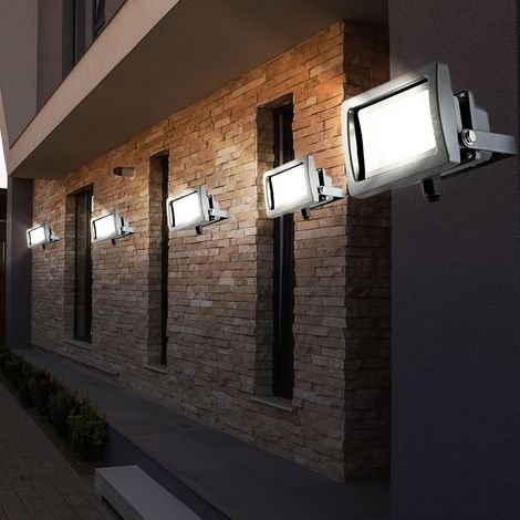 LED Baustrahler Flutlicht Außenleuchte Wandstrahler, Aluminium Glas grau 10W 750lm Tageslichtweiß, 5er Set