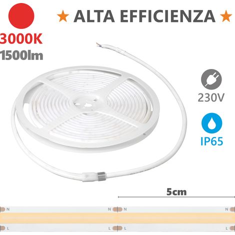 Bande LED Alcapower HEM IP65 5m 15W/m 3000K 230V 1500lm/m Haute Efficacité Lumineuse Lumière Chaude Professionnelle Intérieur Extérieur Étanchéité (1/3)