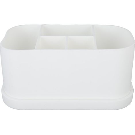 Soporte universal de silicona para cepillo y pasta de dientes, 5 compartimentos, perforado, organizador de baño multifuncional en color blanco. (1/5)