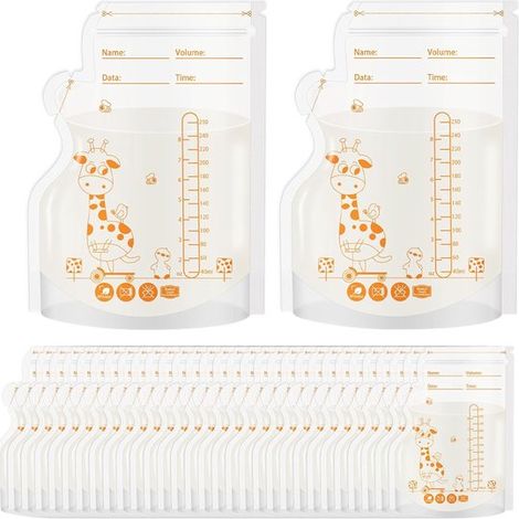 Lot de 30 sachets de conservation lait maternel – 250 ml – Sans BPA – Orange – Bec verseur – Allaitement (1/5)