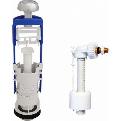 Conjunto mecanismo de WC de simple descarga interrumpible y válvula de flotador silenciosa REGIPLAST