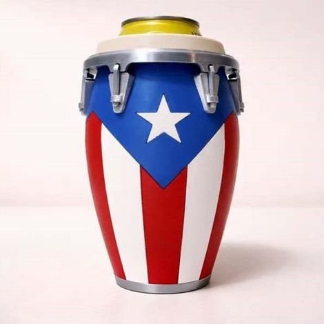 Dosenhalter im Conga-Stil – geeignet für Standard-Getränkedosen mit 12 Unzen Inhalt – in Dunkelblau, den Farben der puerto-ricanischen Flagge –