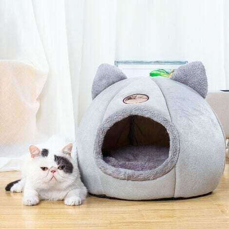 1 pièce Lit pour Chat, Lit Doux pour Chat, Nid de Chat,Lit pour Animaux De Compagnie Chats Et Chiots Sac Couchage Confortable et Chaud(M32cm en diametre pour moins de 3.5kg,gris)