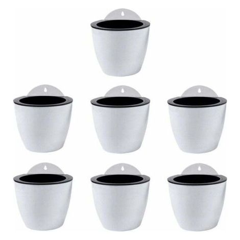 Jardinières Suspendues à Arrosage Automatique Lot de 7 Deco Mural Pot de Fleur Interieur, Exterieur Decoration Murale Fenêtre Blanc Plastique