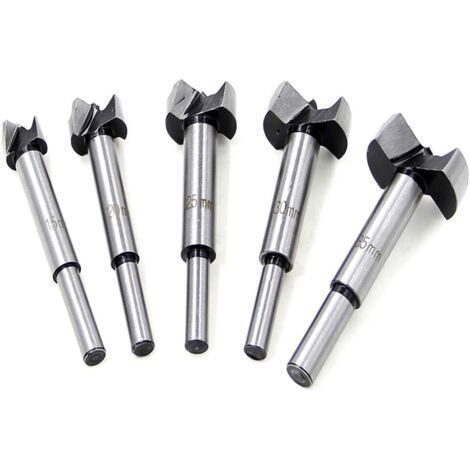 Drill Bit Set 15-35mm 5pcs, Carbide Wood Drill Bit High Speed Steel Flat Wing Hinge Hole Drilling Cemented Carbide Carbon Counterdrill Drill Bit with Blister Pack (1/4)